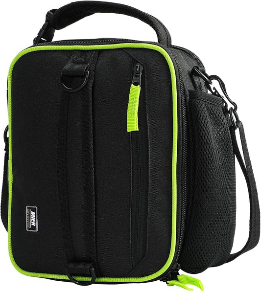 MIER Expandable Lunch Bag Insulated Lunch Box for Men to Work Travel Portable Lunchbox Bags with Shoulder Strap and Water Bottle Holder(Black/Green