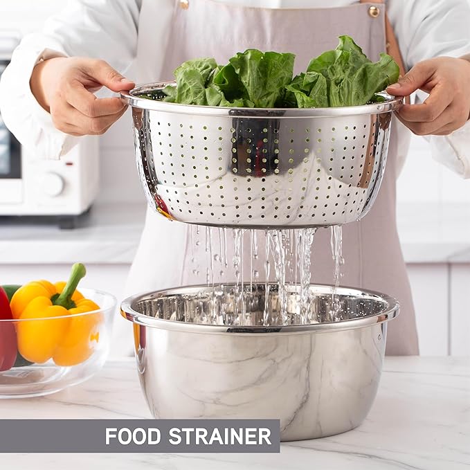 COOK WITH COLOR Stainless Steel Mixing Bowls Set - Nesting Bowls with Non-Slip Bottom and Easy-Grip Handles, Silver, 3 Pieces