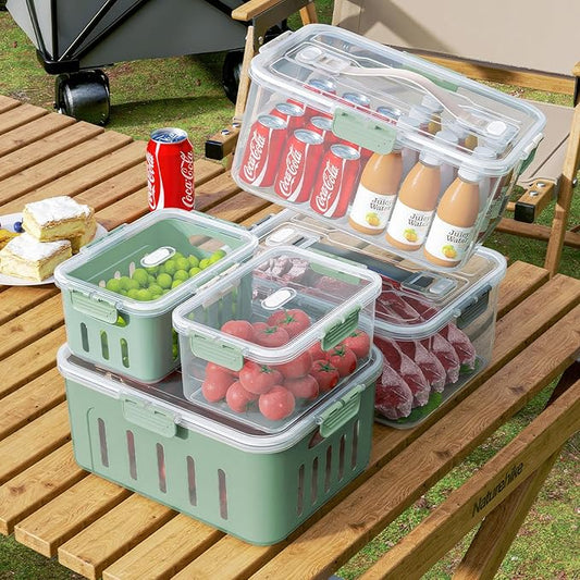 5pcs X-Large a Size Food Storage Container Set - Microwave & Dishwasher Safe, Airtight, Fruit and Vegetable box, BPA-Free, Double Drain Basket, Kitchen Fridge Stackable Storage for Freshness