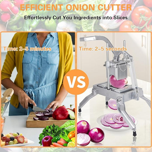 Hakka Commercial Onion Slicer, Vegetable Fruit Cutter with 3/16" & 1/4" Blades Heavy Duty Onion Cutter Stainless Steel Removable and Replaceable Kattex Chopper Tomato Slicer, Sliver