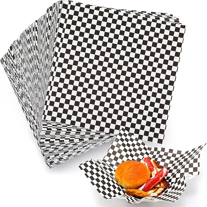 1000 Sheets Wax Deli Paper Sheets for Food 12 x 12 Inch Checkered Dry Waxed Deli Basket Liners for Sandwich Wrapping, Food Basket Liners, Picnic party(Black-white)