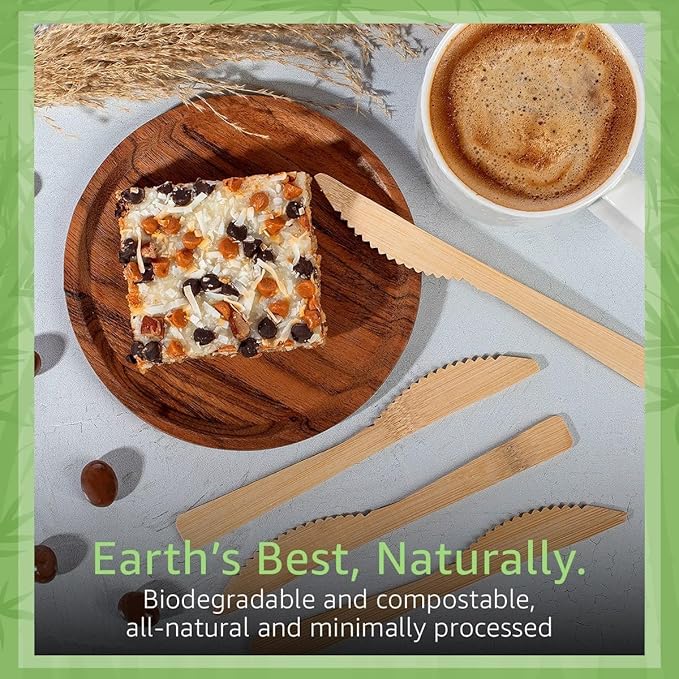 100% Bamboo Knives Set - Biodegradable Cutlery Sets (2400 Eco Friendly Knives) | Bamboo Silverware Disposable or Reusable | Compostable FSC Certified Flatware for Weddings, Camping & Parties