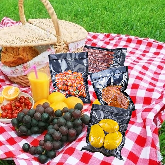 CANLENPK 6x8 Inch/15x20cm Vacuum Seal Bags Black Back and Clear Front,Food Storage Bag,Seal Meal Snack Fruit Nut,Boil Steam Heat Freeze,Commercial Grade Heavy Duty Sealable Bags (100PCS, Black Back)