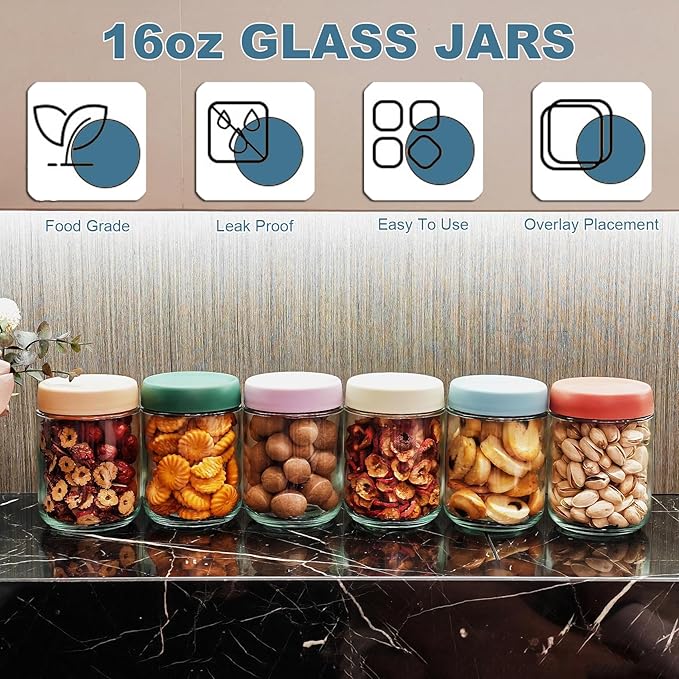 Glass Jars with Lids 2 Pack 16oz Overnight Oats Snack Pudding Yogurt Container Cereal Salad Meal Prep Portion Control Food Storage Cups Bowls Airtight with Stickers and Marker