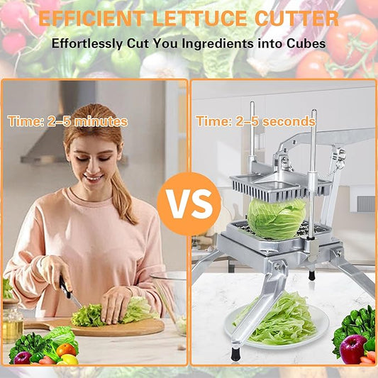 Hakka Commercial Lettuce Cutter, Heavy Duty Vegetable Slicer Cabbage Cutter Stainless Steel for Restaurant & Home Kitchen, Include 3 Blades(1 * 1", 1 * 1/2", 1/2 * 1/2")