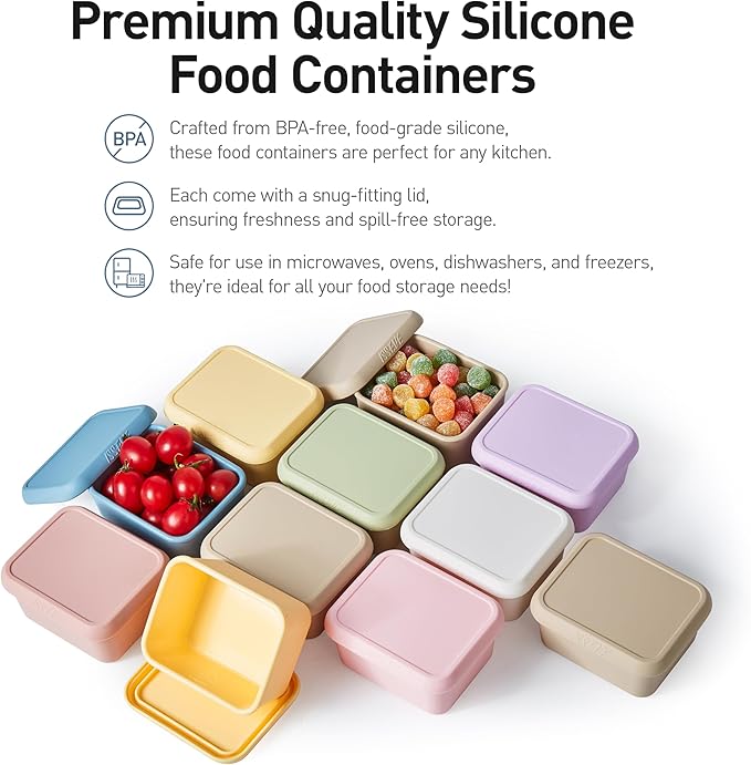 ISSEVE 8oz Silicone Snack Containers for Kids, 1 Cup Reusable Small Containers with Lids, Leak Proof Silicone Food Storage Containers, Kids Lunch Box for Daycare, School, Travel (8)