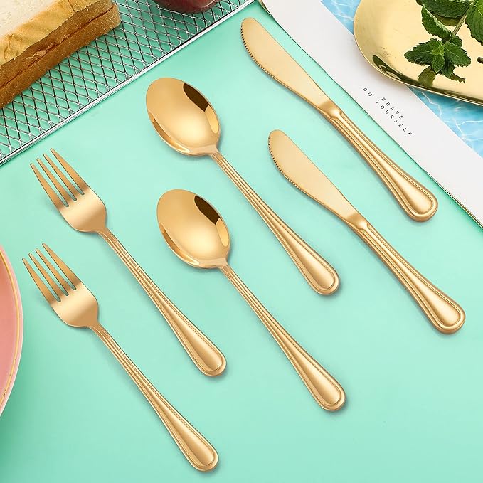 LIANYU 12-Piece Gold Kids Silverware Set, Stainless Steel Toddler Utensils Flatware Set, Child Cutlery Tableware for 4, Include Knife Fork Spoon, Mirror Finished, Dishwasher Safe