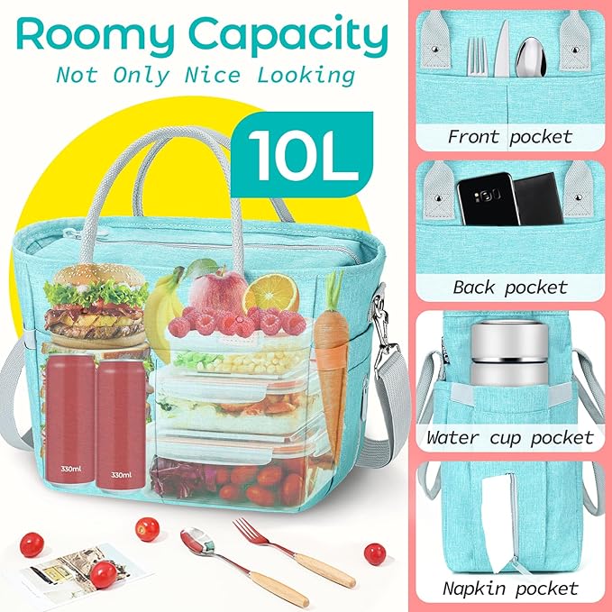 KIPBELIF Cute&Classy Roomy Insulated Lunch Bags for Women - Stylish & Functional Large Tote Adult Lunch Box for Working & Picnic