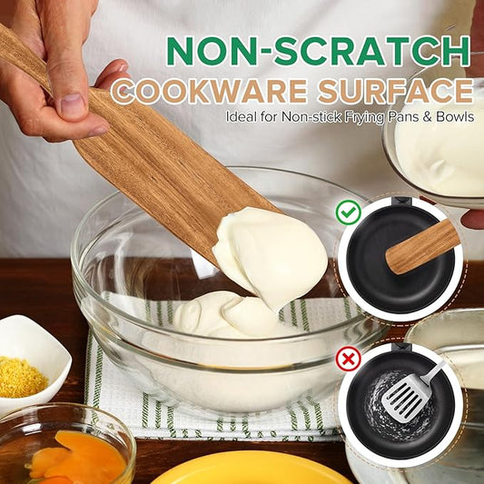 Teak Wood Sourdough Bread Baking Supplies,13.2” Wooden Spatula Spoons Utensil Set for Cooking, Skinny Spurtles for Sourdough Starter Jar Reaching, Mixing, Stirring Spreading Essentials Tools,2 Pcs