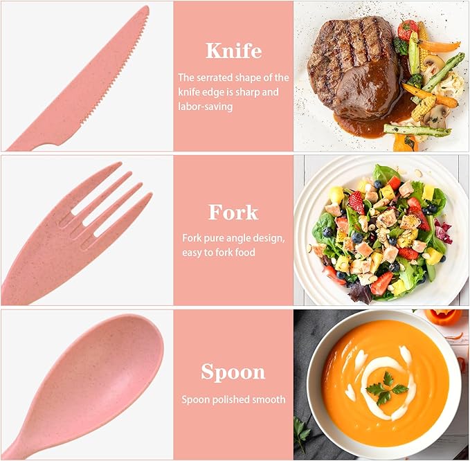 Lnrkai Large Camping Utensil Set, 4 Sets Reusable Utensils Set with Case, Plastic Cutlery Set Travel Set with Case for Travel Picnic Camping or Daily Use