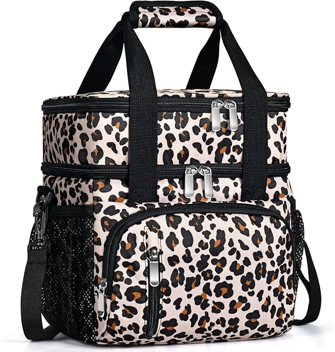 Lunch Box for Women, Double Insulated Lunch Bag Reusable Leakproof Cooler Bag Portable Picnic Food Bag, Adult Lunch Tote Lunch Bag for Work, Construction Worker, Truck Driver-Leopard Print