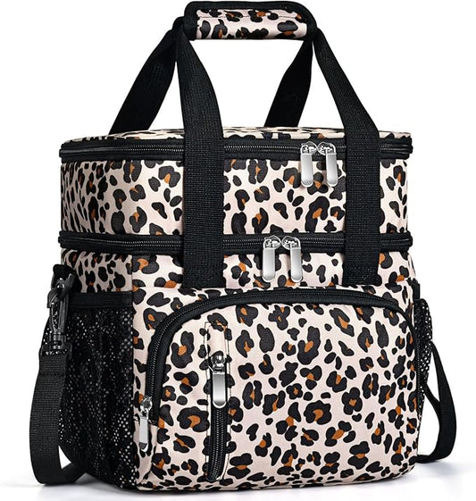 Lunch Box for Women, Double Insulated Lunch Bag Reusable Leakproof Cooler Bag Portable Picnic Food Bag, Adult Lunch Tote Lunch Bag for Work, Construction Worker, Truck Driver-Leopard Print