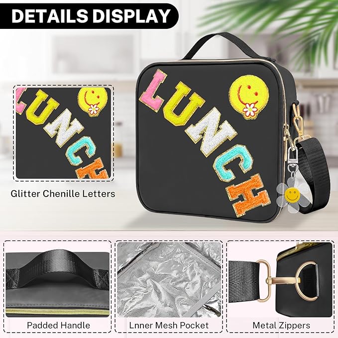 Lunch Box for Girls Women, Preppy Lunch Box for Teen Girls， Insulated Girls Lunch Bag for Kids, Large Reusable Cute Cooler Bag with Adjustable Shoulder Straps,Perfect for School Travel Picnic（Pink）