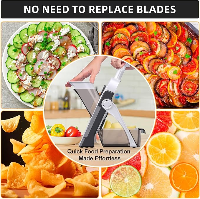 Safe Mandoline Slicer for Kitchen, Adjustable Thickness 0.1-8 mm, Professional Vegetable Slicer, Potato Slicer, Food Chopper French Fry Cutte, Mandolin, Chopping Artifact (just Slice, SkyGray)