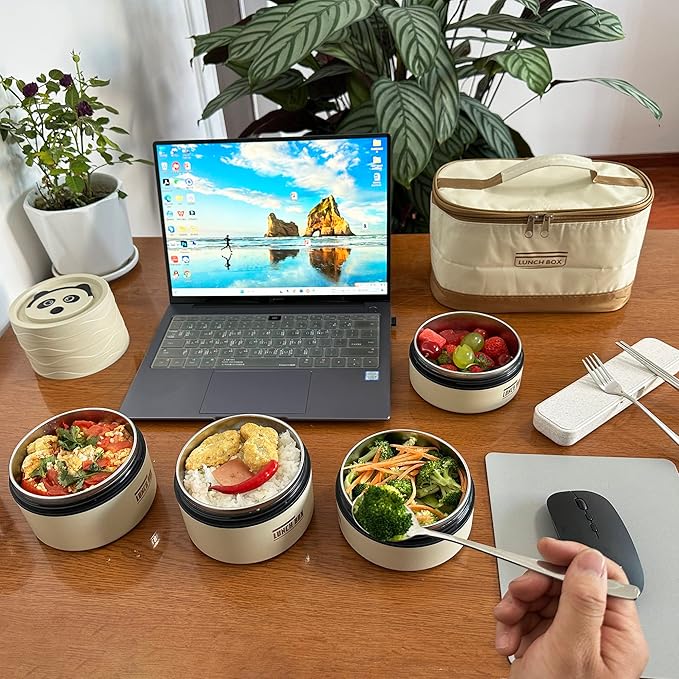 Lunch Box Insulated Lunch Box Stainless Steel,Leakproof,Stackable,Thermal Lunch Bag,Cutlery Set,59 Oz/1740ml,Lunch Containers Adults Women Work Camping Outdoor