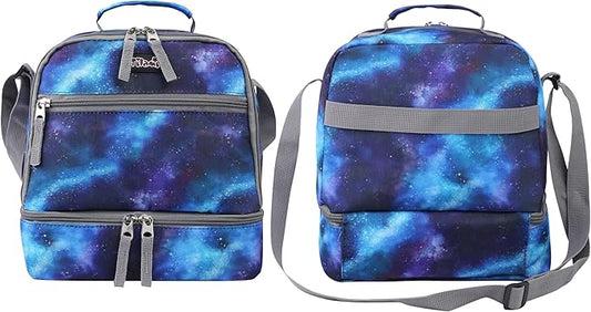 Lunch Bags Insulated Adjustable Strap Zipper, Water-Resistant Cooler Bags, Bento Bags for Kids Toddlers, Galaxy Deep Blue