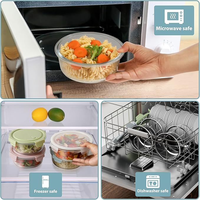 8 PCS Glass Meal Prep Containers with Lids, Airtight 4 Cup Glass Storage Containers Set, Heat-Resistant BPA-Free Glass Containers for Soup Leftover, Microwave, Dishwasher, and Freezer Safe (4 Packs)