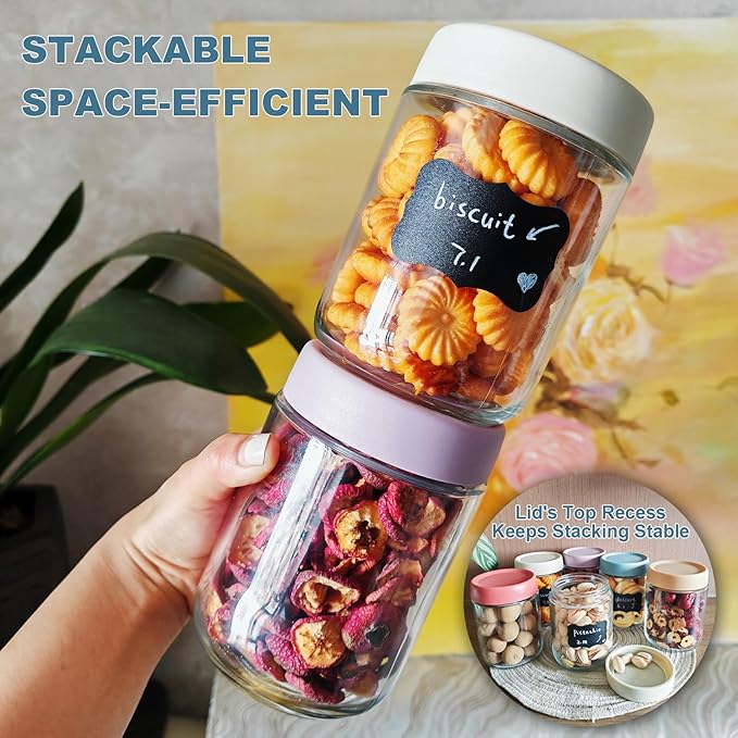 Glass Jars with Lids 2 Pack 16oz Overnight Oats Snack Pudding Yogurt Container Cereal Salad Meal Prep Portion Control Food Storage Cups Bowls Airtight with Stickers and Marker