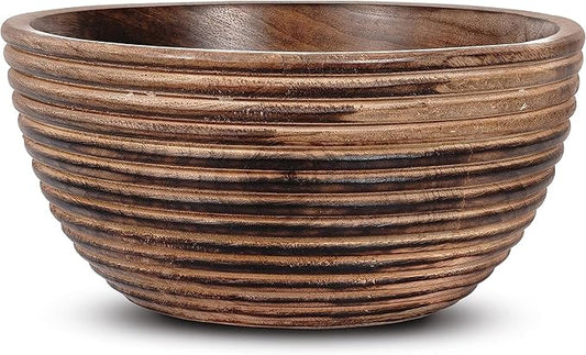 Mela Artisans 9'' Wooden Fruit Bowl, Regular Serving Bowl for Salads, Cereals, Snacks & Mixing | Decorative Bowls for Kitchen | Darma Valley Collection