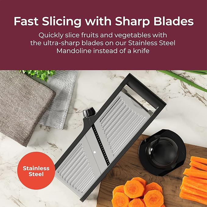 MuellerLiving Mandoline Slicer for Kitchen, Stainless Steel, Slice or Julienne, Vegetable Chopper, Fruit Slicer