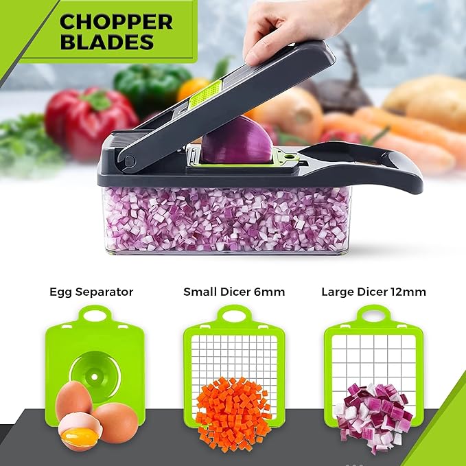 Fourteen Homes Vegetable Chopper with Container - Cheese Grater - Mandoline Slicer for Veggies, Onions, Fruit, Potatoes - Salad Slicer -14 in 1 Veggie Chopper