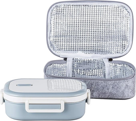 Lille Home Stainless Steel Leakproof Bento Lunch Box/Metal Food Container with Insulated Lunch Bag, BPA Free, 22 Ounces, Gray