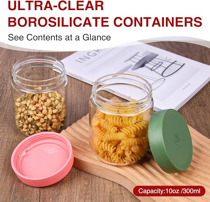 16oz Borosilicate Glass Jars with Lids - Freezer to Oven Safe (-4°F to 446°F), Airtight Meal Prep Containers for Overnight Oats, Snacks, Coffee，Microwave & Dishwasher Safe (4pack)