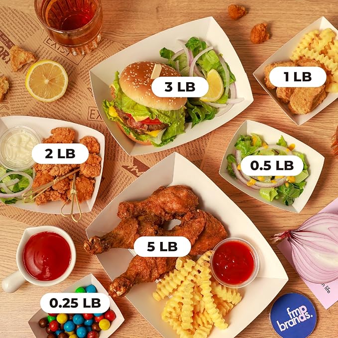 Fit Meal Prep [250 Pack 0.25 lb Paper Food Boats Heavy Duty Disposable Food Trays, Red Check Nacho Tray for Parties Fairs Picnics Carnivals, Holds Ketchup Cheese Sauce Pickles