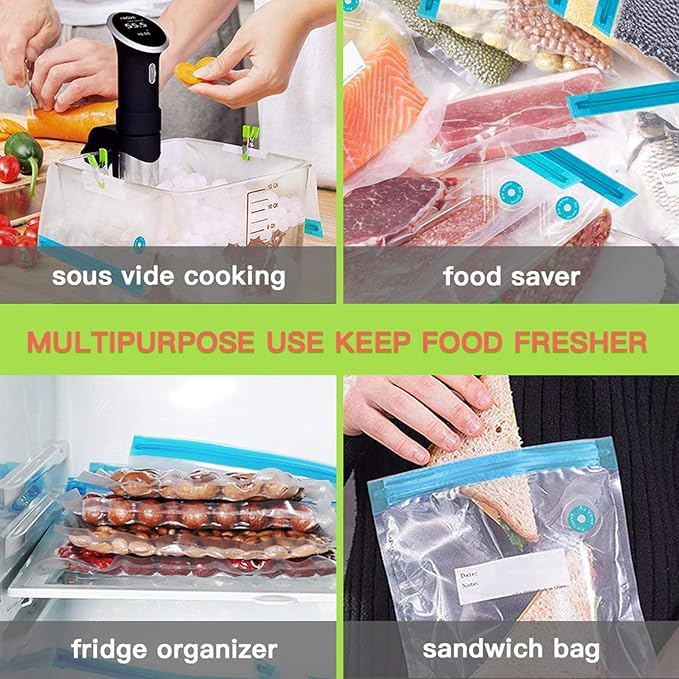Sous Vide Bags Kit for Anova and Joule Cookers – 40 PCS Reusable Vacuum Food Storage Bags with Electric Pump, 2 Sealing Clips and 6 Sous Vide Clips – Ideal for Sous Vide Cooking and Food Freezer.