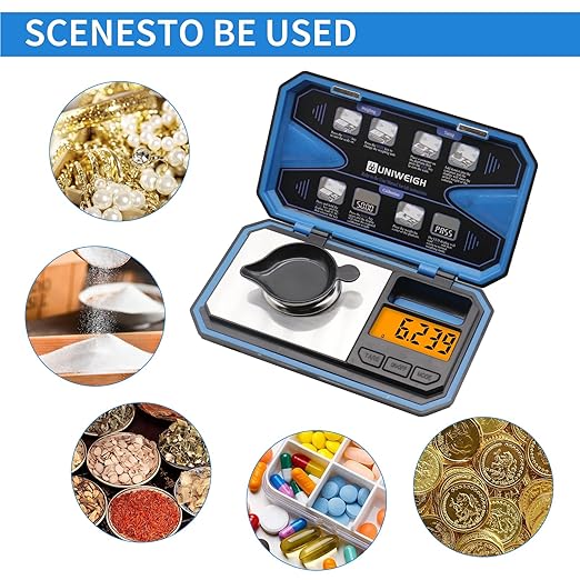 Milligram Scale,50g/0.001g Compact Pocket Precision Scale with 50g Cal Weight,Mg Scale for Power Medicine,Reloading,Jewelry,Coin and Gem,Included Scoop,Power Pan,Tweezers and Battery