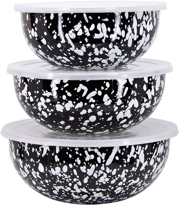 Golden Rabbit Enamelware - Set of 3 - Mixing Bowls (Black Swirl)