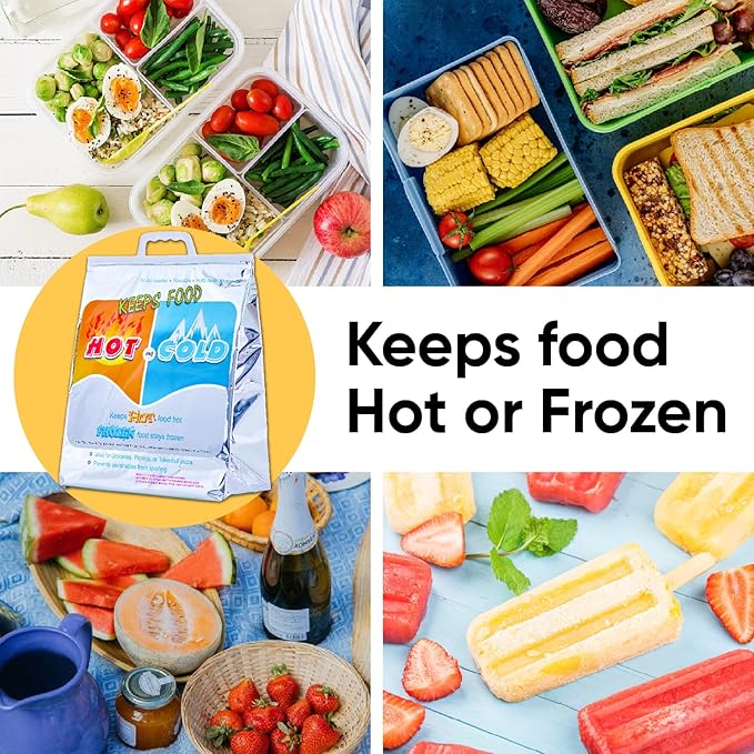 Superio Hot and Cold Insulated Bags for Food Delivery, Grocery Shopping Bags, Food Storage for Hot and Frozen Food for Travel, Disposable Cooler Bag, Reinforced Thermal Lunch Bag (8, 12"x13.5")