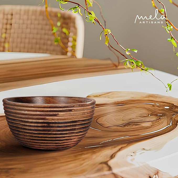 Mela Artisans 9'' Wooden Fruit Bowl, Regular Serving Bowl for Salads, Cereals, Snacks & Mixing | Decorative Bowls for Kitchen | Darma Valley Collection