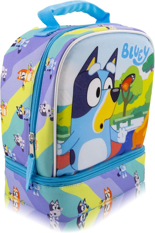 Fast Forward Bluey Lunch Box for Kids With Glitter | Insulated Lunch Bag Lunch Box for Boys, Girls, Unisex | Bluey Blue Reusable Lunchbox