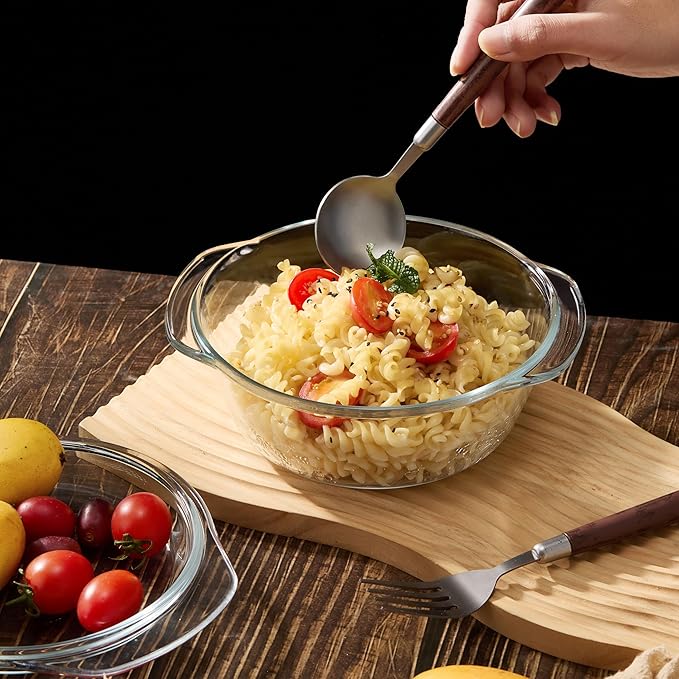 Glass Food Storage Containers with Lids, 5-Piece Nesting Bowl Set, Microwave Safe Bakeware Serving, Cooking, Microwave and Dishwasher Safe Bakeware-0.7L+1L+1.5L+2L+2.5L