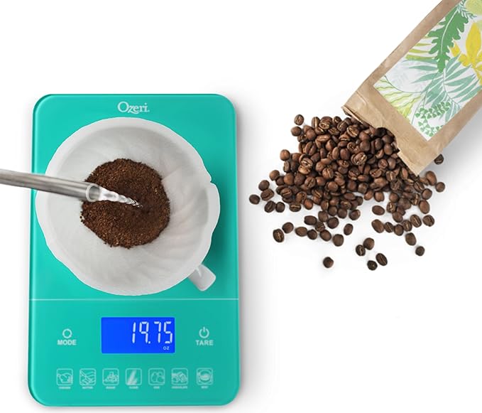 Ozeri Touch III 22 lb (10 kg) Digital Kitchen Scale with Calorie Counter in Tempered Glass, Teal Blue