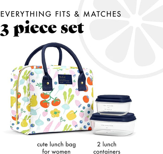 Fit & Fresh Lunch Bag For Women, Insulated Womens Lunch Bag For Work, Leakproof & Stain-Resistant Large Lunch Box For Women With Containers, Zipper Closure Bloomington Lunch Bag, Fruit Print