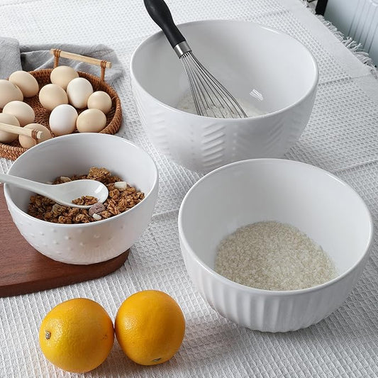 HAPPY KIT Ceramic Mixing Bowls Set, Nesting Bowls Set For Kitchen,Large 5/3/1.5 Quart Bowl Set of 3, Prep Serving Bowl for Baking and Mixing Salad,Oven, Microwave and Dishwasher Safe