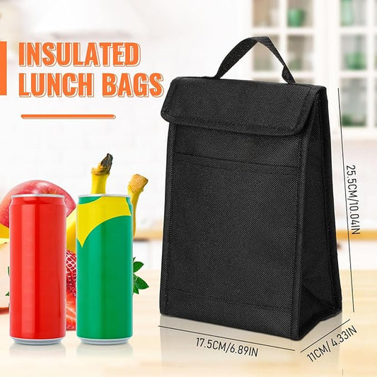 Cunno 30 Pcs Hook and Loop Insulated Bags for lunch Bulk Black Reusable Cooler Bags Waterproof Bags Bulk with Foil Thermal for Women Men Office Picnic Travel