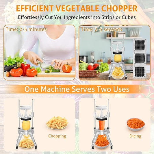WICHEMI Commercial Vegetable Chopper Dicer w/3 Replacement Blades Onion Chopper Dicer Commercial Heavy Duty Vegetable Fruit Chopper Stainless Steel French Fry Cutter for Home Kitchen & Restaurant Use