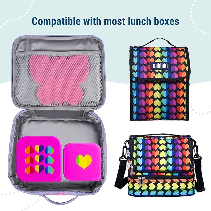 Wildkin Nesting Food Containers for Kids – Stackable, Airtight & Dishwasher Safe - Set of 3 - Rainbow Hearts