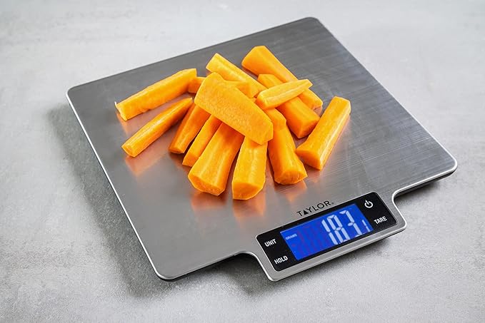 Taylor Pro Digital Large Kitchen Food Scales, Professional Standard Tare Feature with Accuracy and High Precision Sensor, Stainless Steel Silver, 10 kg Capacity