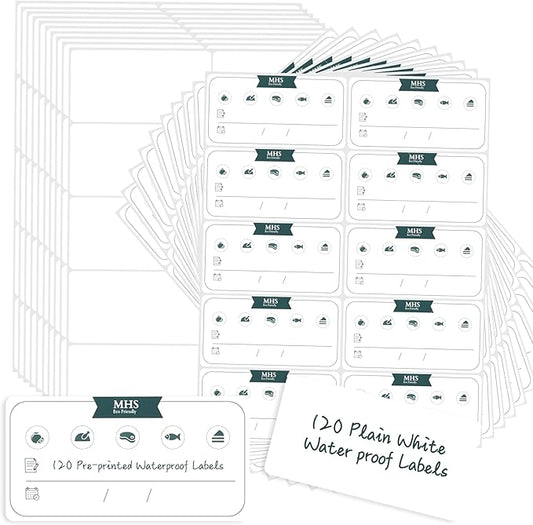 MHSEcoFriendly® Strong Freezer Labels 240 PCS - 120 Pre-Printed & 120 Blank Labels, Easy Peel-Off for Food Bags, Jars, Containers & Spice Pantry, 2 x 1 inch
