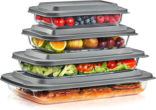Sorbus 8-Piece Glass Baking Dish Set with Lids – BPA-Free, Airtight, and Safe for Dishwasher, Oven, and Freezer – Includes 4 Sizes for Meal Prep, Portion Control, Lasagna, and Healthy Eating