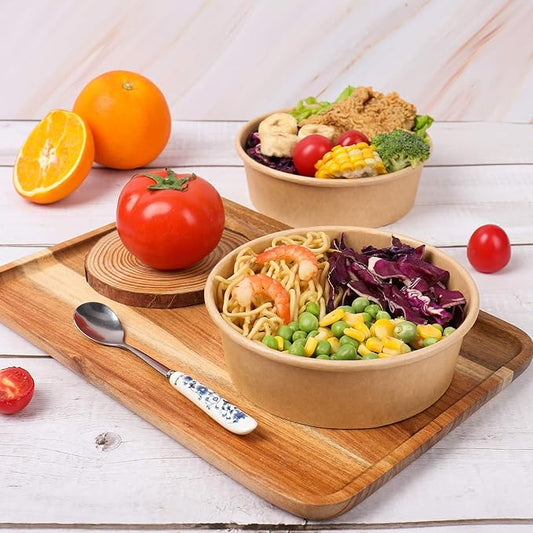 17 oz Disposable Kraft Paper Bowls with Lids, Food Containers for Soup, Party Supplies, Treat Bowls - 50 Pack