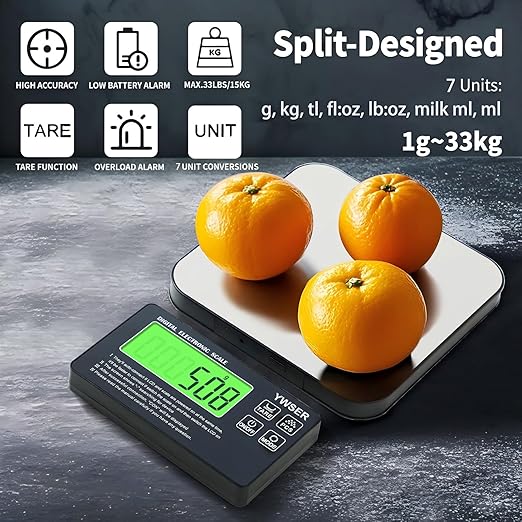 Food Scale, 2024 Newly Split Designed 33lb Digital Kitchen Scale with 7 Units Tare Function & LCD Display,1g Precise Graduation Food Scale Weight for Baking/Cooking/Dieting/Meal Prep1