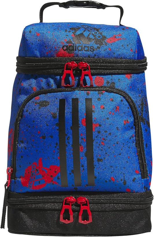 adidas Excel Lunch Bag, Cooler with Zipper, Pocket for Ice Pack, and Clip, Temperature Control Insulation, Splatter Bright Royal/Black/Better Scarlet, One Size