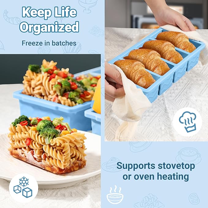 Silicone Freezer Tray for Soup with Lid – 1-Cup Soup Container Cube Style Ice Cube Trays for Freezer, Meal Prep & Food Storage, Freeze 250mL/125mL Portions – 2 Pack