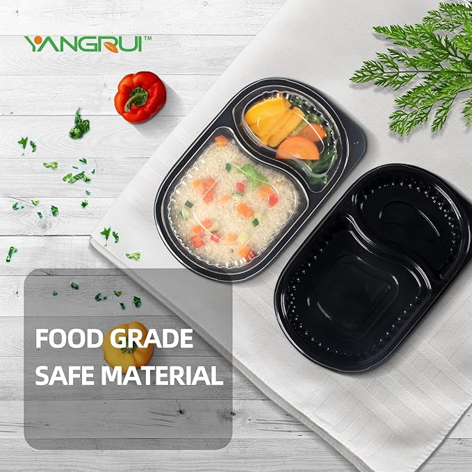 YANGRUI To Go Container, Shrink Wrap 35 Pack 21 oz Reusable Machine Washable Extra Thick BPA Free Meal Prep Containers Microwave Freezer Safe Leak Proof Take Out Containers
