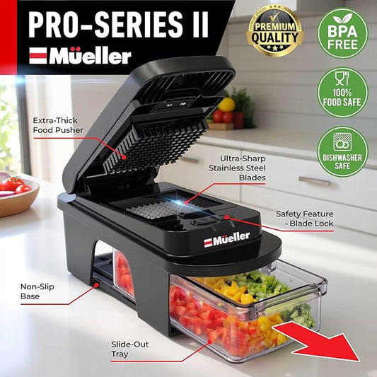 Mueller ULTIMATE 12 Blade Vegetable Chopper, Mandoline Slicer and Spiralizer, Dicer, Grater, Kitchen Essentials & Accessories, Black